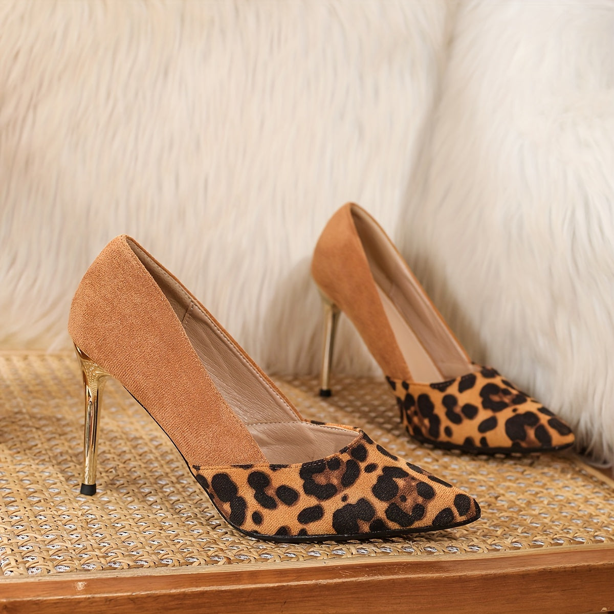 Chic Leopard Print Stiletto Heels for Women - Pointed Toe, Velvet Upper with Faux Cover Lining & TPU Sole