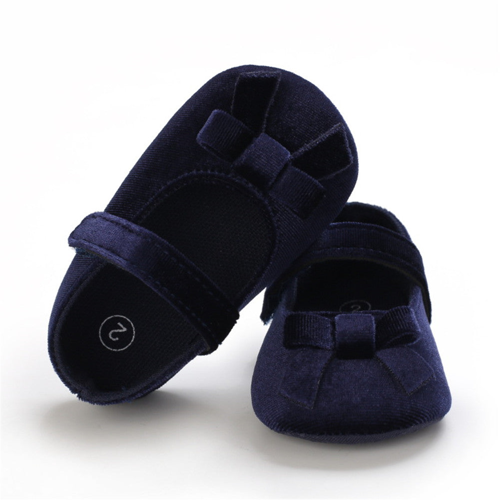 1 Pair oddler Prewalker Shoes Cotton Bowknot Soft-soled Baby Princess Shoes For 0-18 Months color