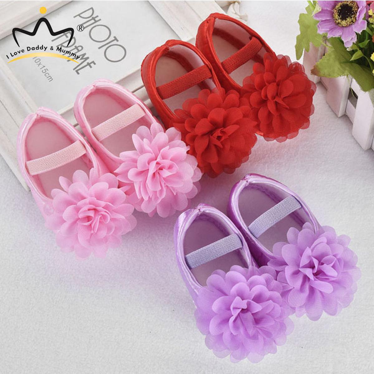 Baby Girl Shoes Chiffon Flower Elastic Baby Walking Shoes Wild Soft Bottom Solid Newborn Toddler Infant Shoes