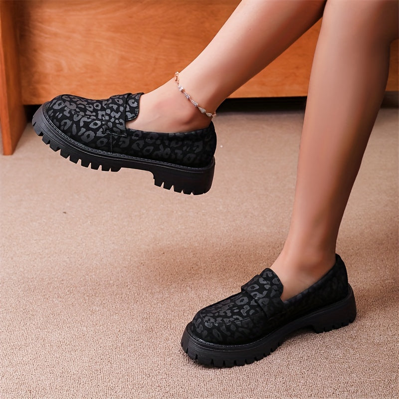 Casual Leopard Print Loafers for Women - Comfortable All-Season Slip-Ons with Non-Slip Rubber Sole, Fabric Insole, Plain Toe Design, Man-Made Upper - Taizhou Boat Shoes
