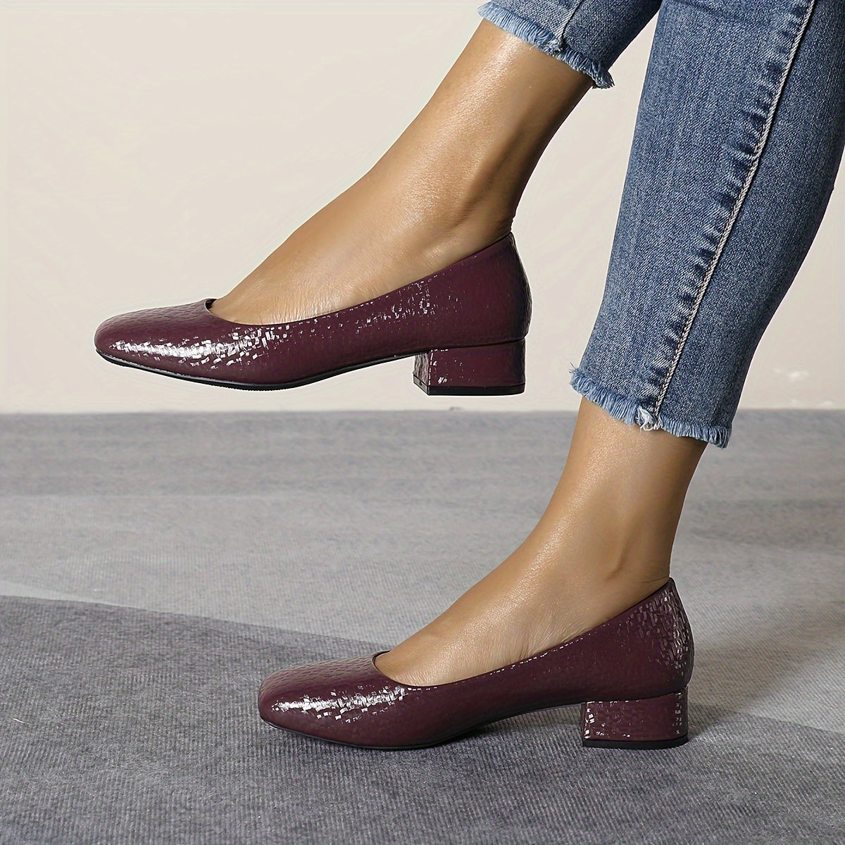 Elegant Square Toe Block Heel Pumps for Women - All-Season Versatile Low Heel Lightweight Shoes with Rubber Sole & Comfort Microfiber Insole, Professional & Casual Wear