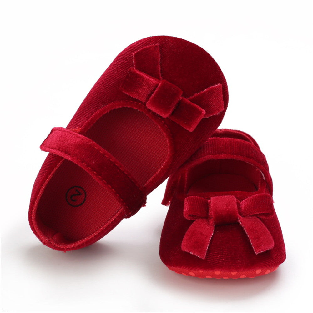 1 Pair oddler Prewalker Shoes Cotton Bowknot Soft-soled Baby Princess Shoes For 0-18 Months color