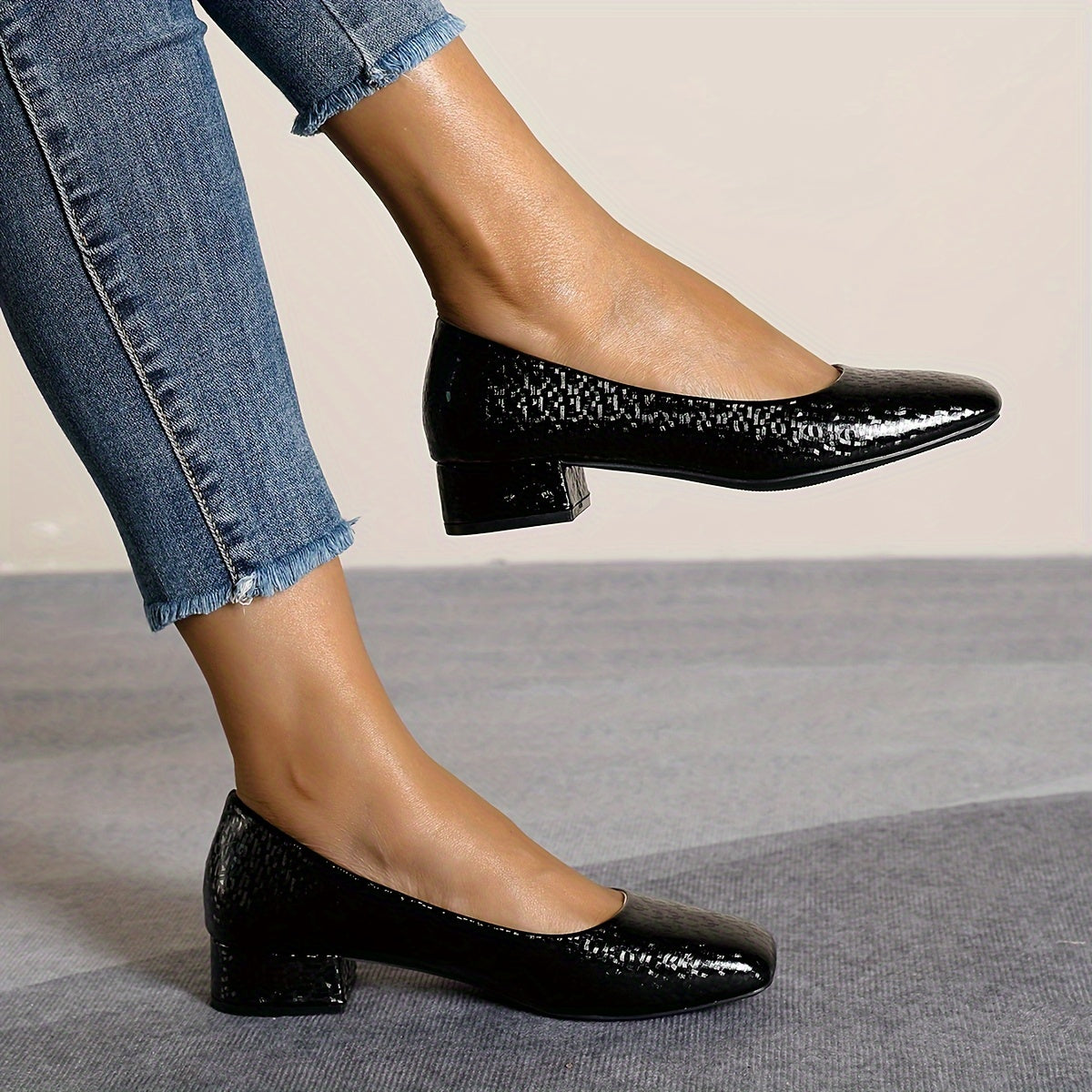 Elegant Square Toe Block Heel Pumps for Women - All-Season Versatile Low Heel Lightweight Shoes with Rubber Sole & Comfort Microfiber Insole, Professional & Casual Wear