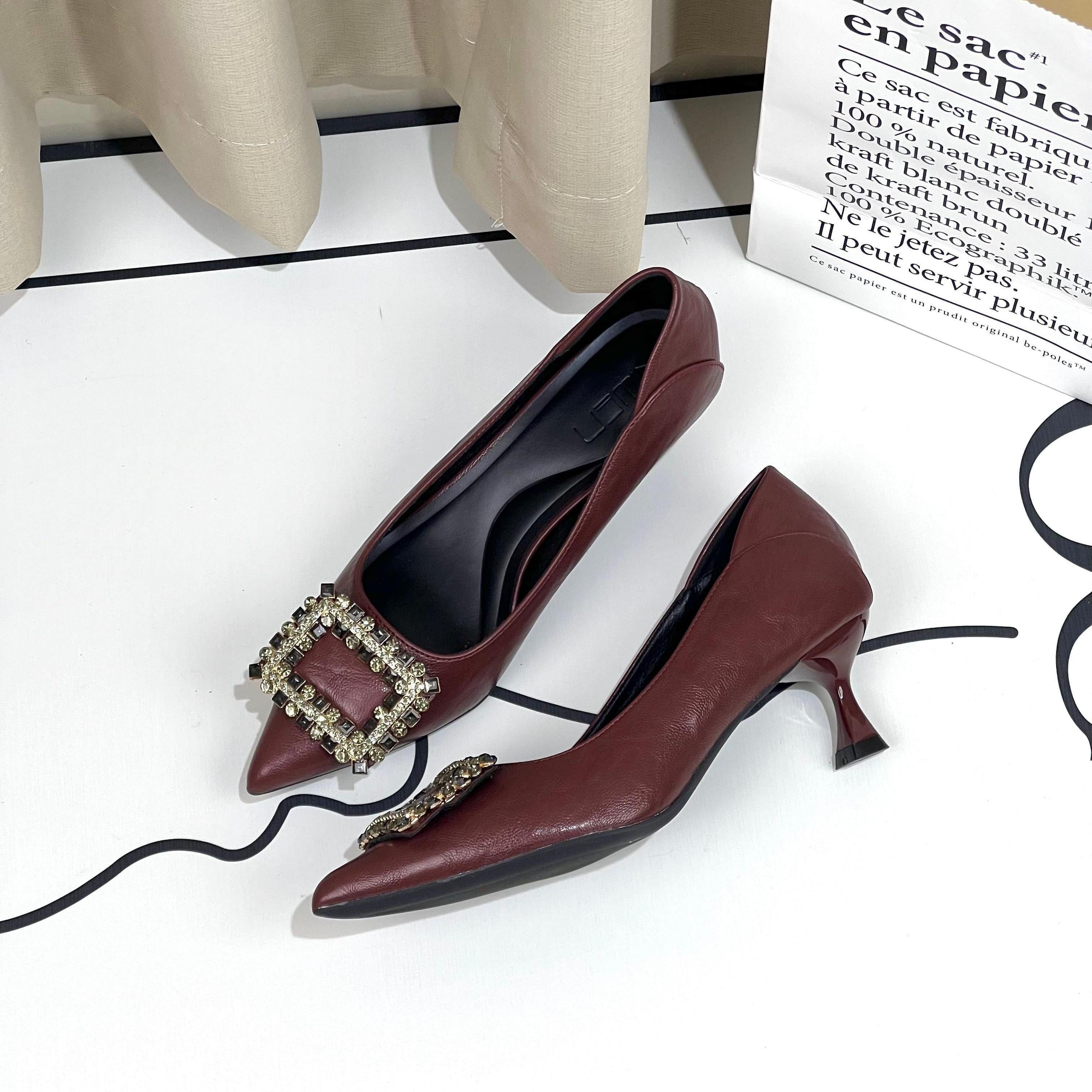 1pc Elegant Women's High Heels - Breathable, Pointed Toe, Rhinestone Buckle, Thin Stiletto, Lightweight, Soft Sole, Faux Cover, All-Season Style, for Office/Casual Wear, Fashionable Ladies