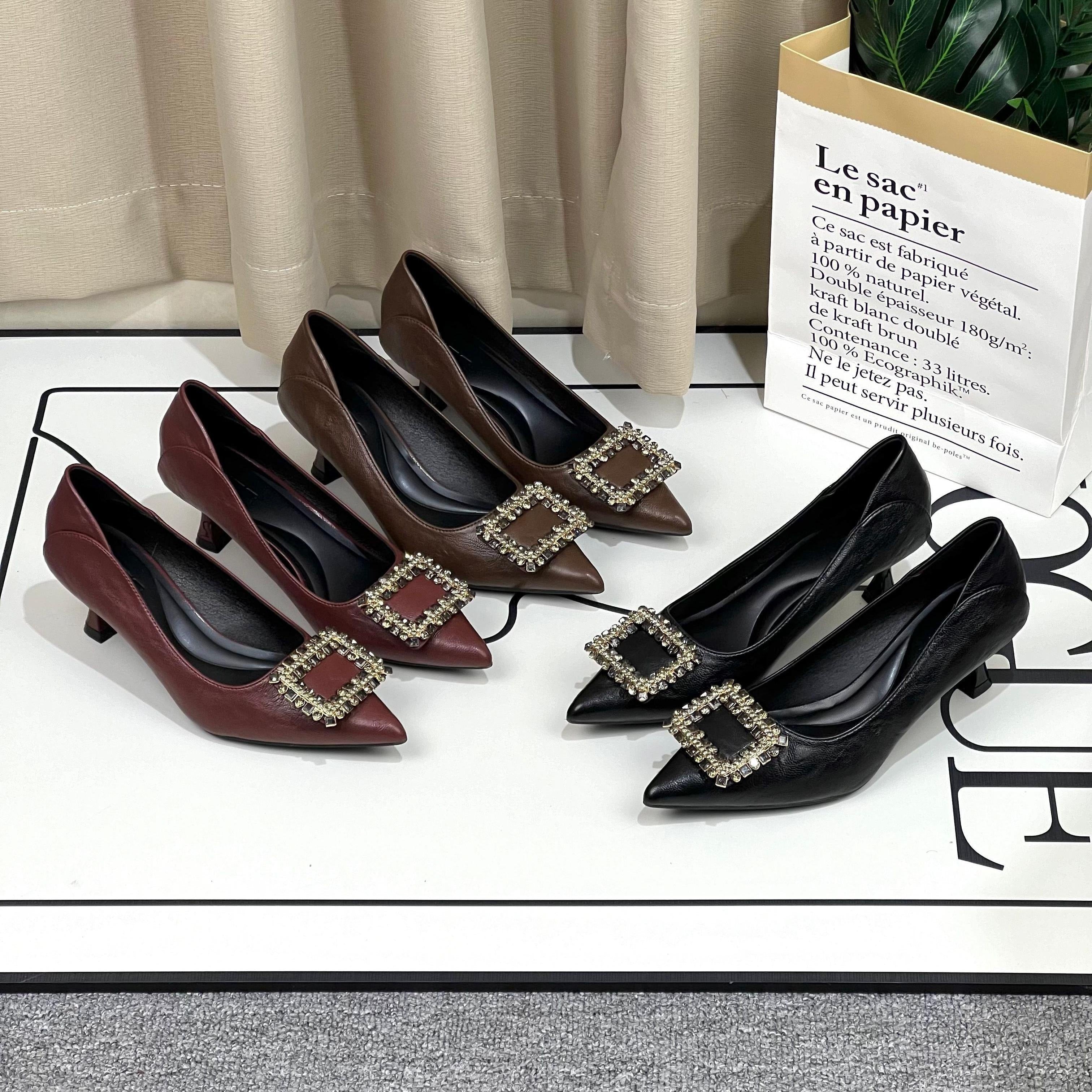 1pc Elegant Women's High Heels - Breathable, Pointed Toe, Rhinestone Buckle, Thin Stiletto, Lightweight, Soft Sole, Faux Cover, All-Season Style, for Office/Casual Wear, Fashionable Ladies