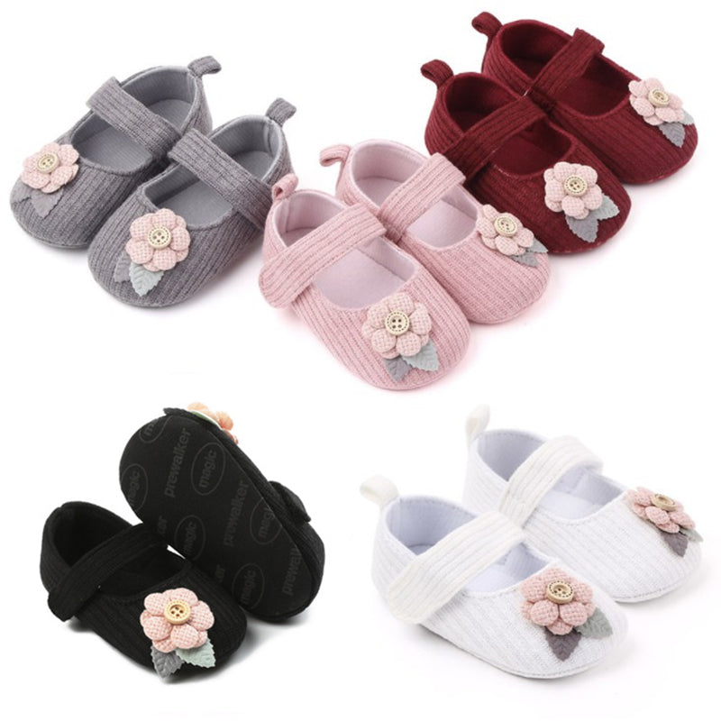 Big Flower Baby Girls Flat Shoes Sunflower Knitted Cotton Girl Princess Prewalker Shoes Footwear Soft Bottom Non-Slip First Walking Shoes