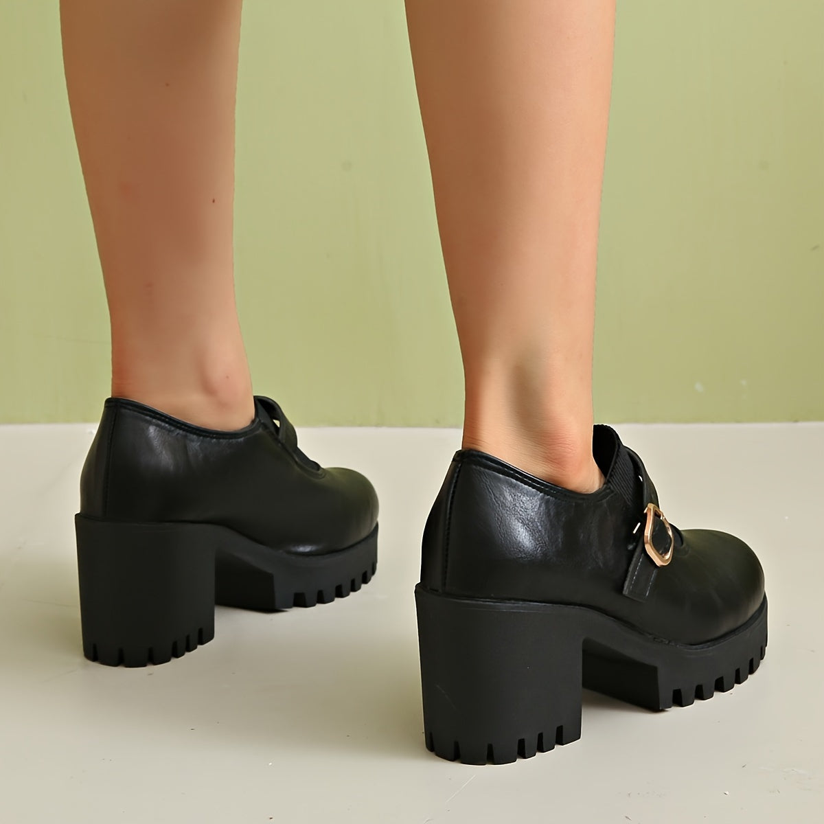 Women'S High Heel Shoes Autumn And Winter New Round Toe Deep Mouth Thick Heel Thick Sole Lightweight Loafers