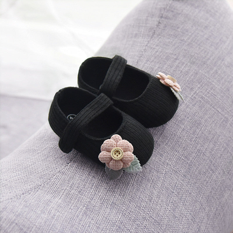 Big Flower Baby Girls Flat Shoes Sunflower Knitted Cotton Girl Princess Prewalker Shoes Footwear Soft Bottom Non-Slip First Walking Shoes