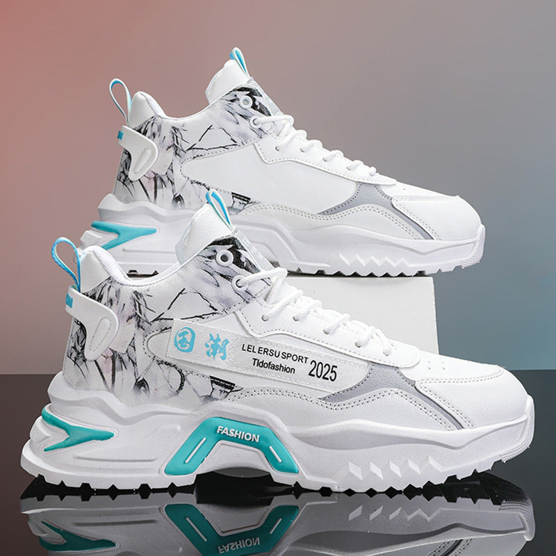 Autumn high-top men's shoes fashion new style white sports shoes male student ins trendy running casual daddy shoes