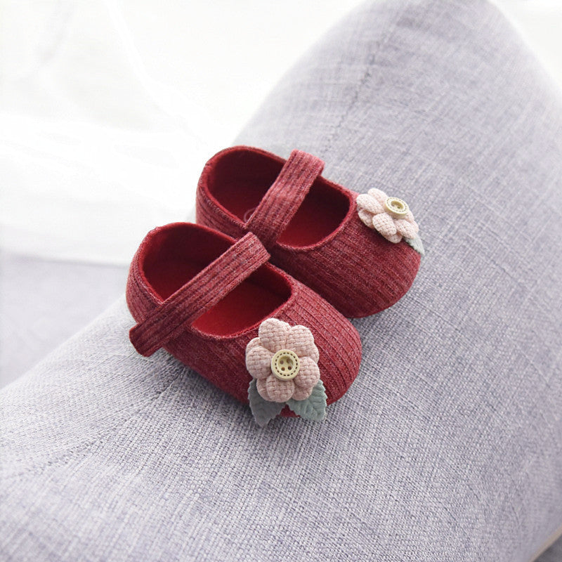 Big Flower Baby Girls Flat Shoes Sunflower Knitted Cotton Girl Princess Prewalker Shoes Footwear Soft Bottom Non-Slip First Walking Shoes