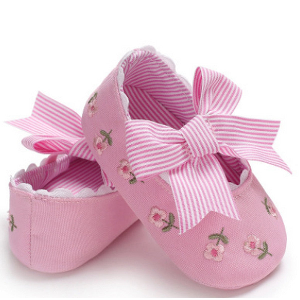Baby Girls Anti-Slip Soft Sole Embroidered Bow Princess Shoes with Balls Design First Walkers Prewalkers Shoes
