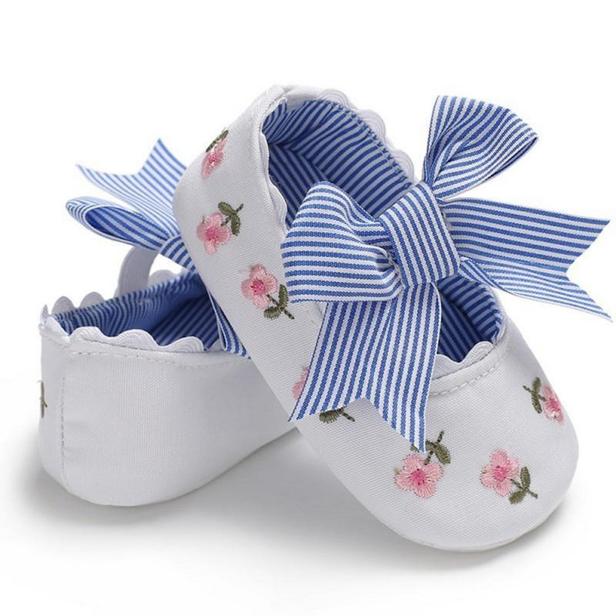 Baby Girls Anti-Slip Soft Sole Embroidered Bow Princess Shoes with Balls Design First Walkers Prewalkers Shoes