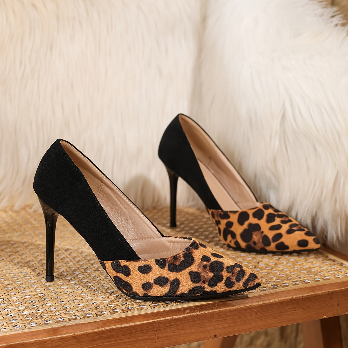 Chic Leopard Print Stiletto Heels for Women - Pointed Toe, Velvet Upper with Faux Cover Lining & TPU Sole