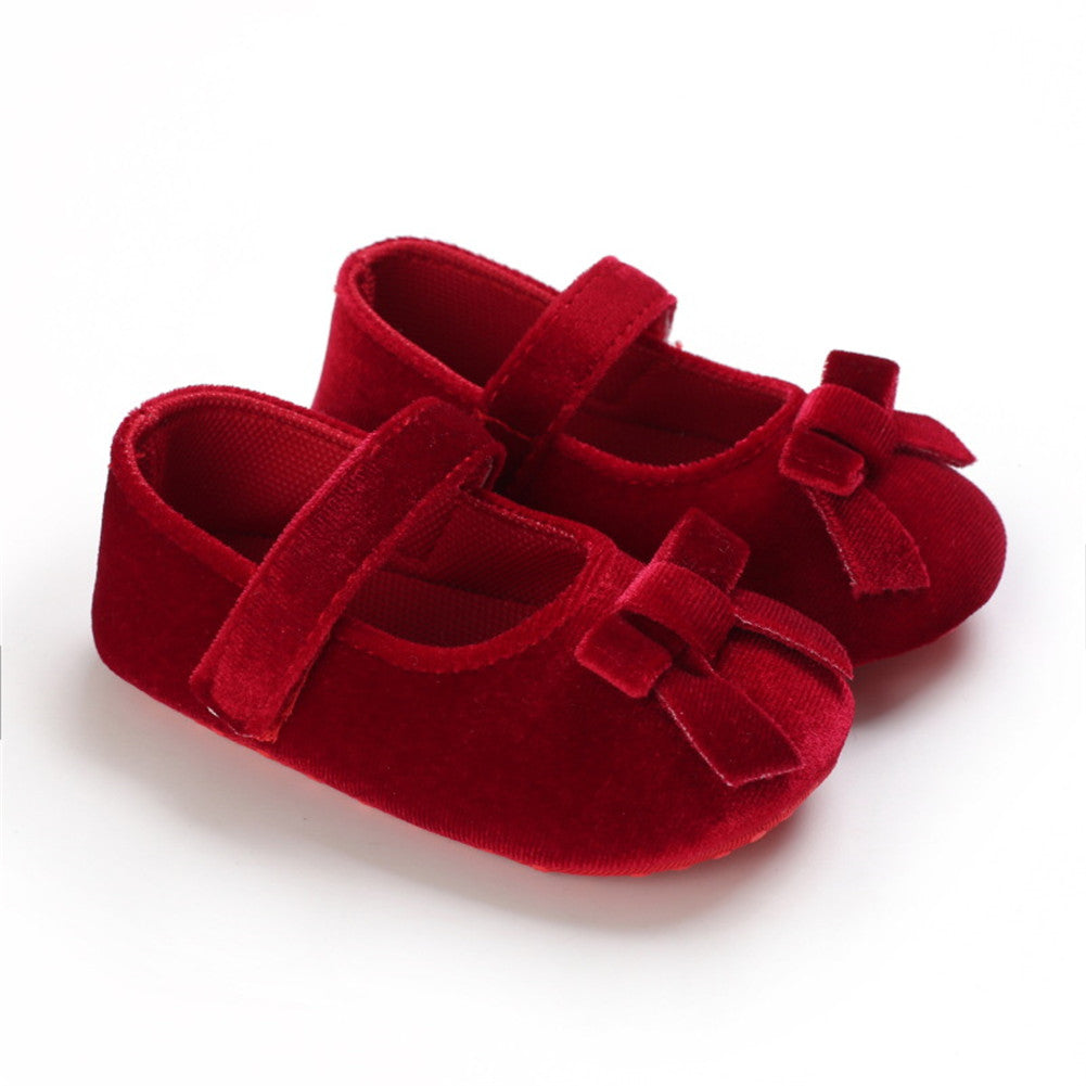 1 Pair oddler Prewalker Shoes Cotton Bowknot Soft-soled Baby Princess Shoes For 0-18 Months color
