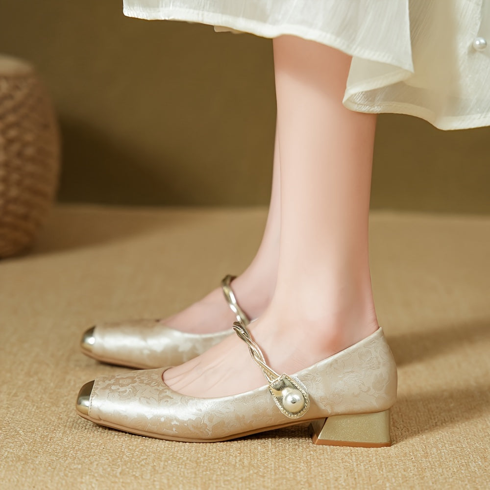 Vintage Style Mary Jane Flats for Women - Retro, Square Toe, Chunky Heel