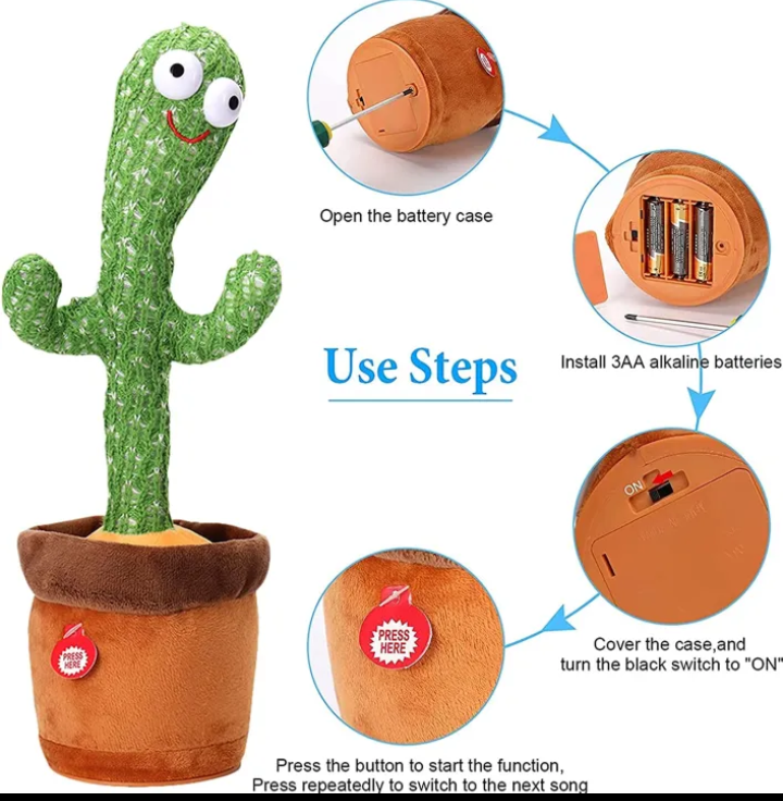 Dancing Talking Cactus Interactive plush Toy | Wriggle & Singing Recording Repeat What You Say Funny Mimicing Funny Toy for Kids