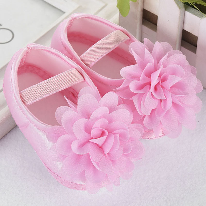 Baby Girl Shoes Chiffon Flower Elastic Baby Walking Shoes Wild Soft Bottom Solid Newborn Toddler Infant Shoes
