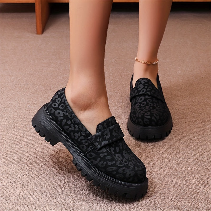 Casual Leopard Print Loafers for Women - Comfortable All-Season Slip-Ons with Non-Slip Rubber Sole, Fabric Insole, Plain Toe Design, Man-Made Upper - Taizhou Boat Shoes