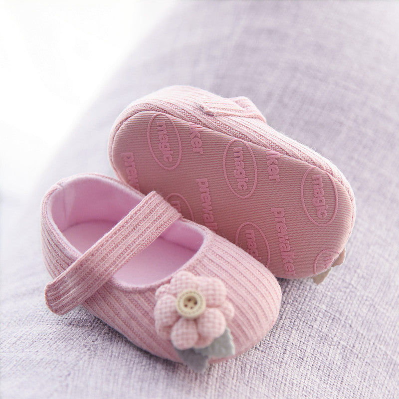 Big Flower Baby Girls Flat Shoes Sunflower Knitted Cotton Girl Princess Prewalker Shoes Footwear Soft Bottom Non-Slip First Walking Shoes