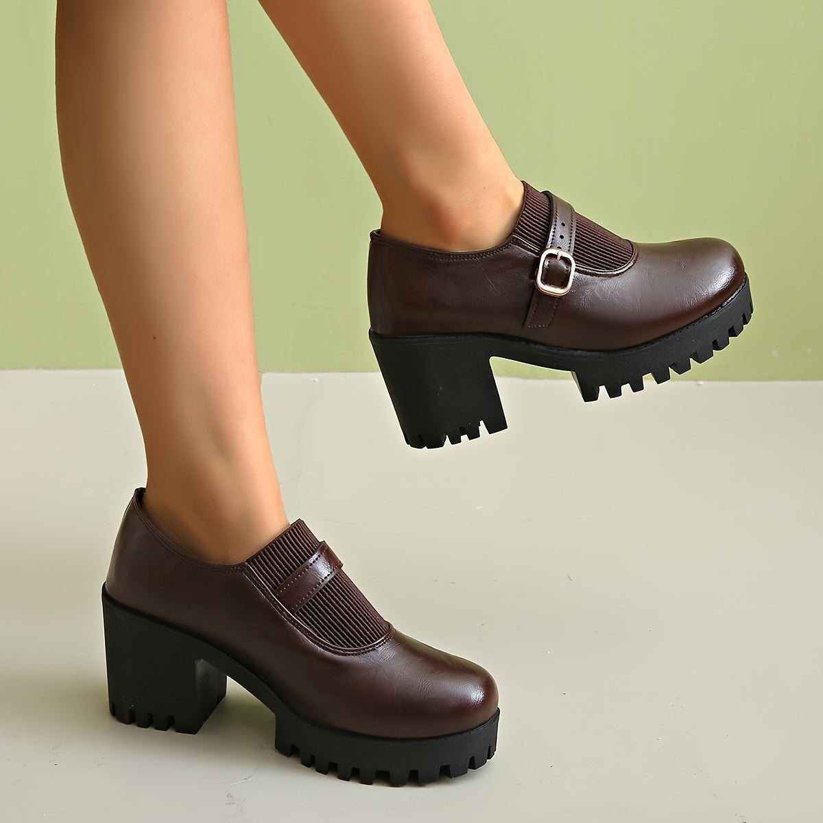 Women'S High Heel Shoes Autumn And Winter New Round Toe Deep Mouth Thick Heel Thick Sole Lightweight Loafers