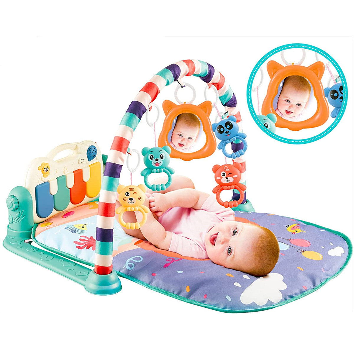 Plastic harmonium multi-function music and light piano baby play mat with fence