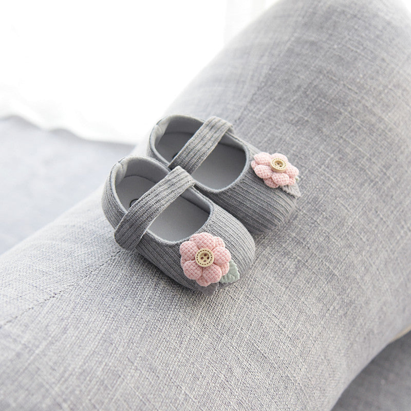 Big Flower Baby Girls Flat Shoes Sunflower Knitted Cotton Girl Princess Prewalker Shoes Footwear Soft Bottom Non-Slip First Walking Shoes