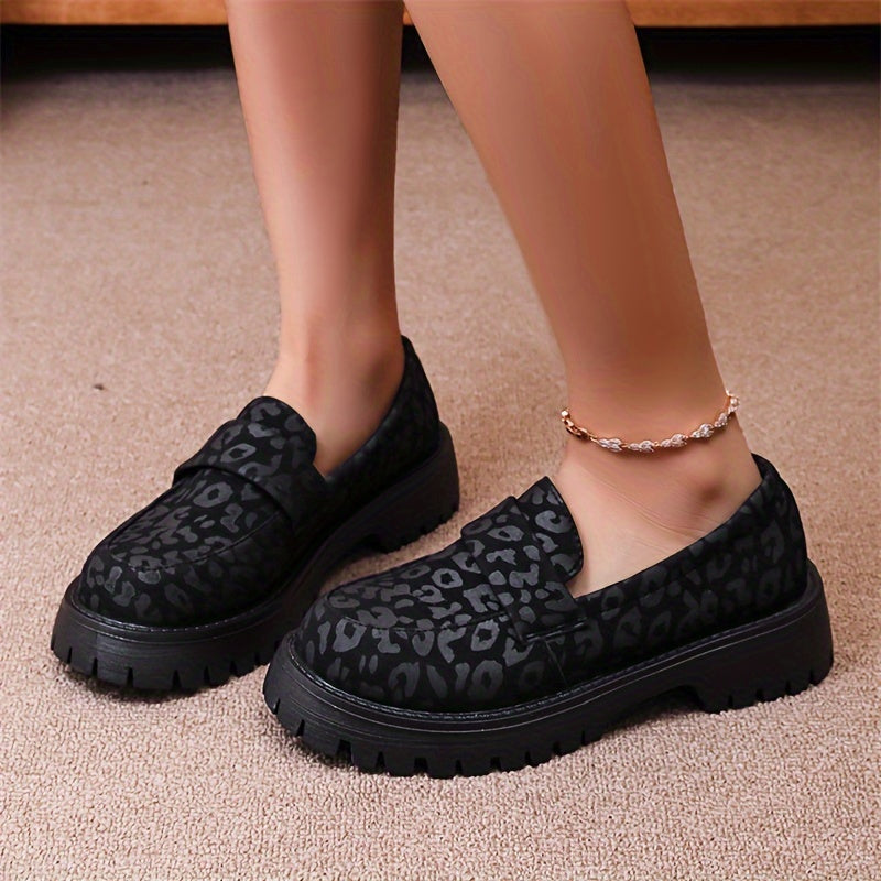Casual Leopard Print Loafers for Women - Comfortable All-Season Slip-Ons with Non-Slip Rubber Sole, Fabric Insole, Plain Toe Design, Man-Made Upper - Taizhou Boat Shoes