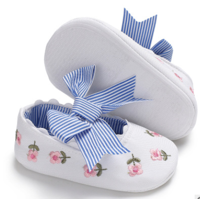Baby Girls Anti-Slip Soft Sole Embroidered Bow Princess Shoes with Balls Design First Walkers Prewalkers Shoes
