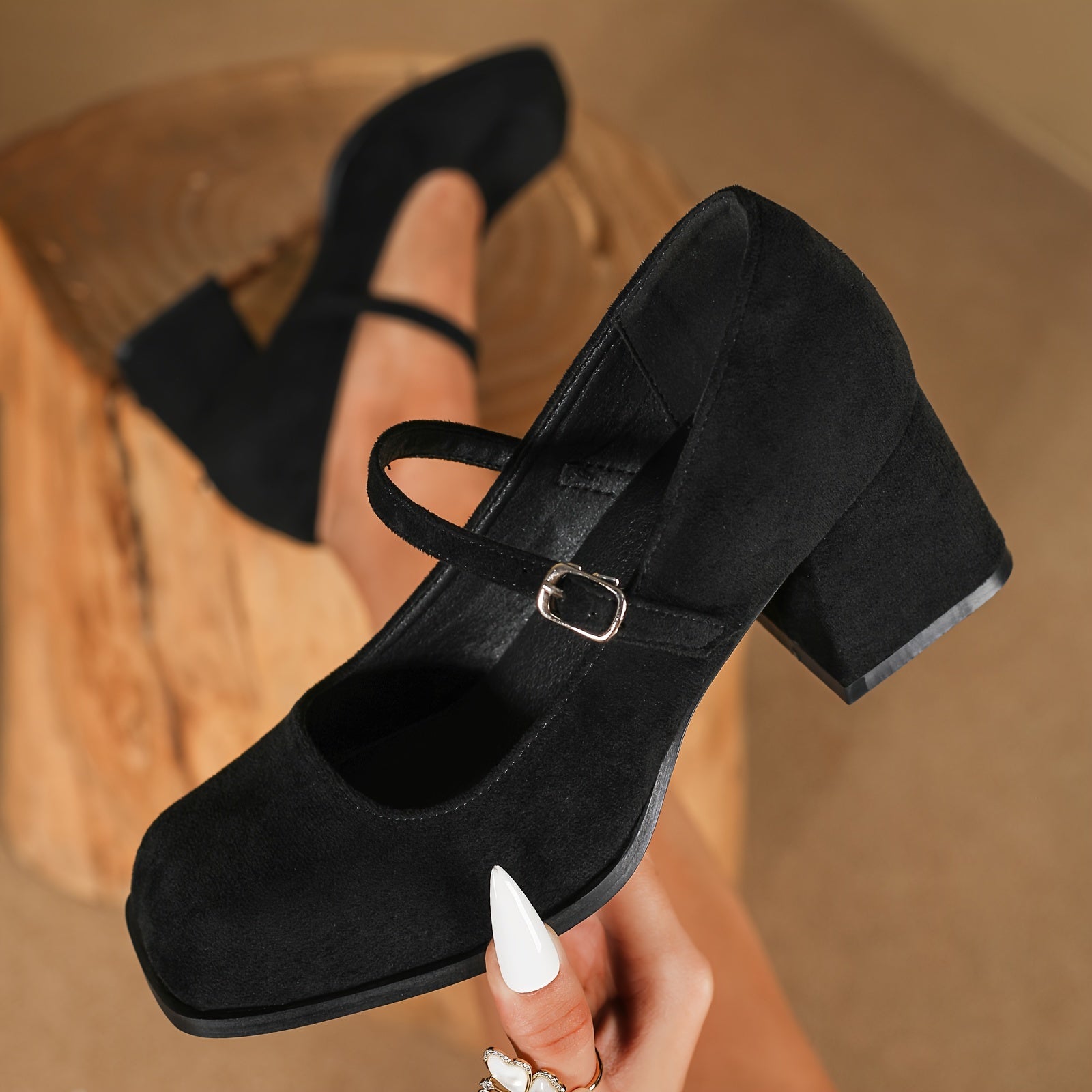 Chic Velvet Chunky Heel Women's Pumps