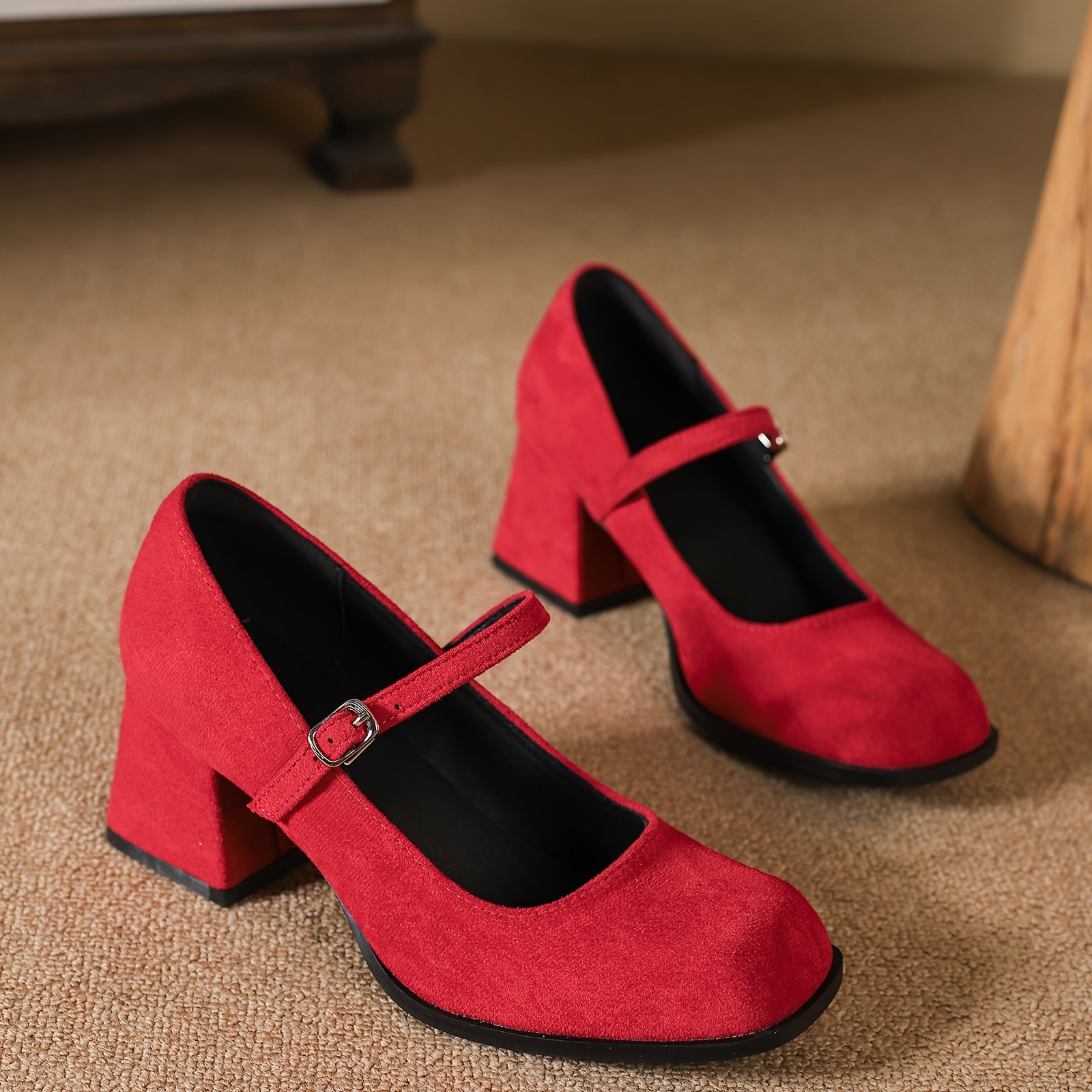 Chic Velvet Chunky Heel Women's Pumps