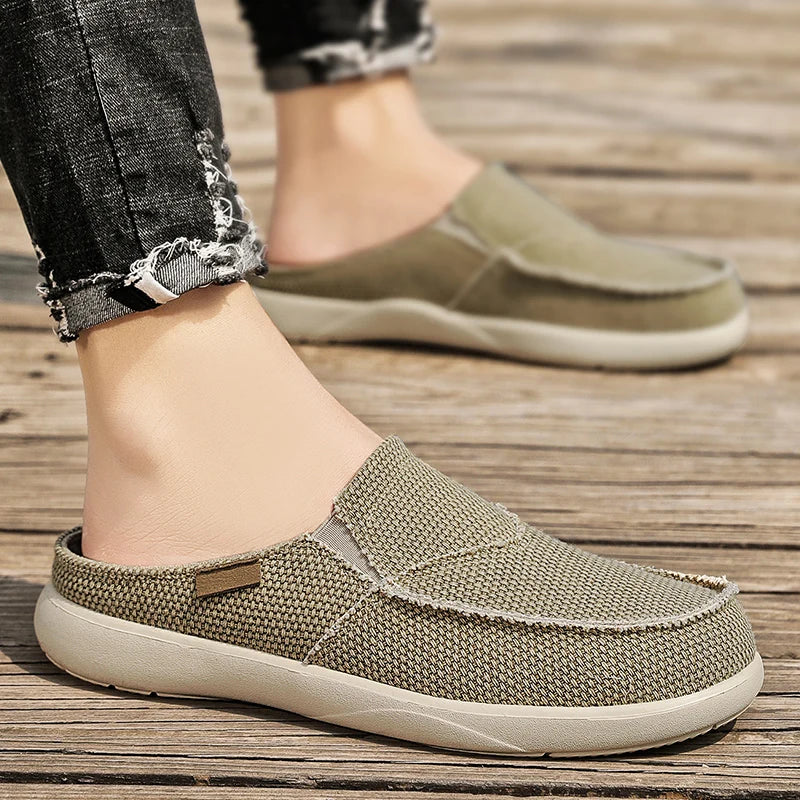 Summer Men Slippers Classic Outdoor Slip-on Canvas Shoes Men Light Breathable Flat Loafers Soft Indoor Home Casual Slippers