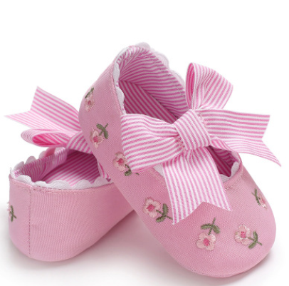 Baby Girls Anti-Slip Soft Sole Embroidered Bow Princess Shoes with Balls Design First Walkers Prewalkers Shoes