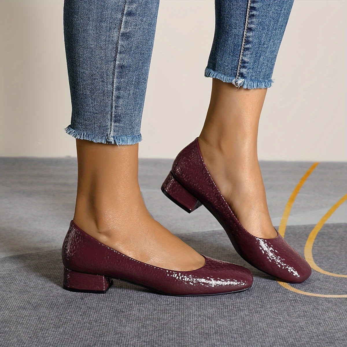 Elegant Square Toe Block Heel Pumps for Women - All-Season Versatile Low Heel Lightweight Shoes with Rubber Sole & Comfort Microfiber Insole, Professional & Casual Wear