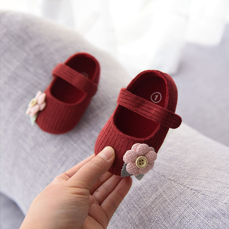 Big Flower Baby Girls Flat Shoes Sunflower Knitted Cotton Girl Princess Prewalker Shoes Footwear Soft Bottom Non-Slip First Walking Shoes