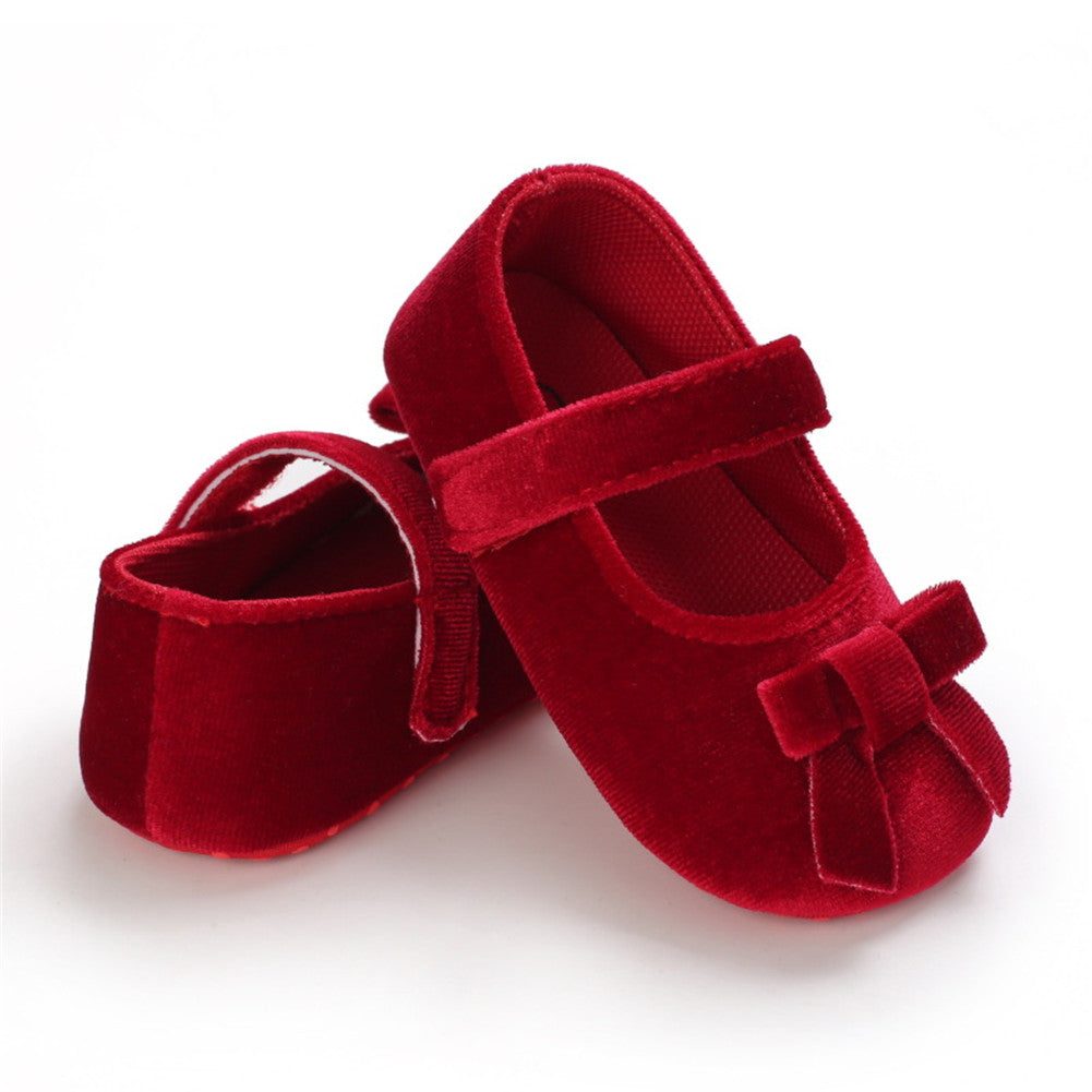 1 Pair oddler Prewalker Shoes Cotton Bowknot Soft-soled Baby Princess Shoes For 0-18 Months color