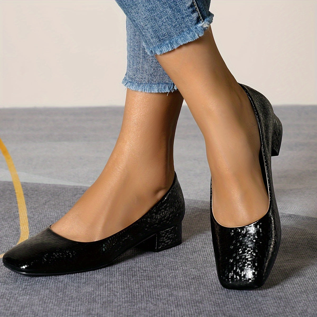 Elegant Square Toe Block Heel Pumps for Women - All-Season Versatile Low Heel Lightweight Shoes with Rubber Sole & Comfort Microfiber Insole, Professional & Casual Wear