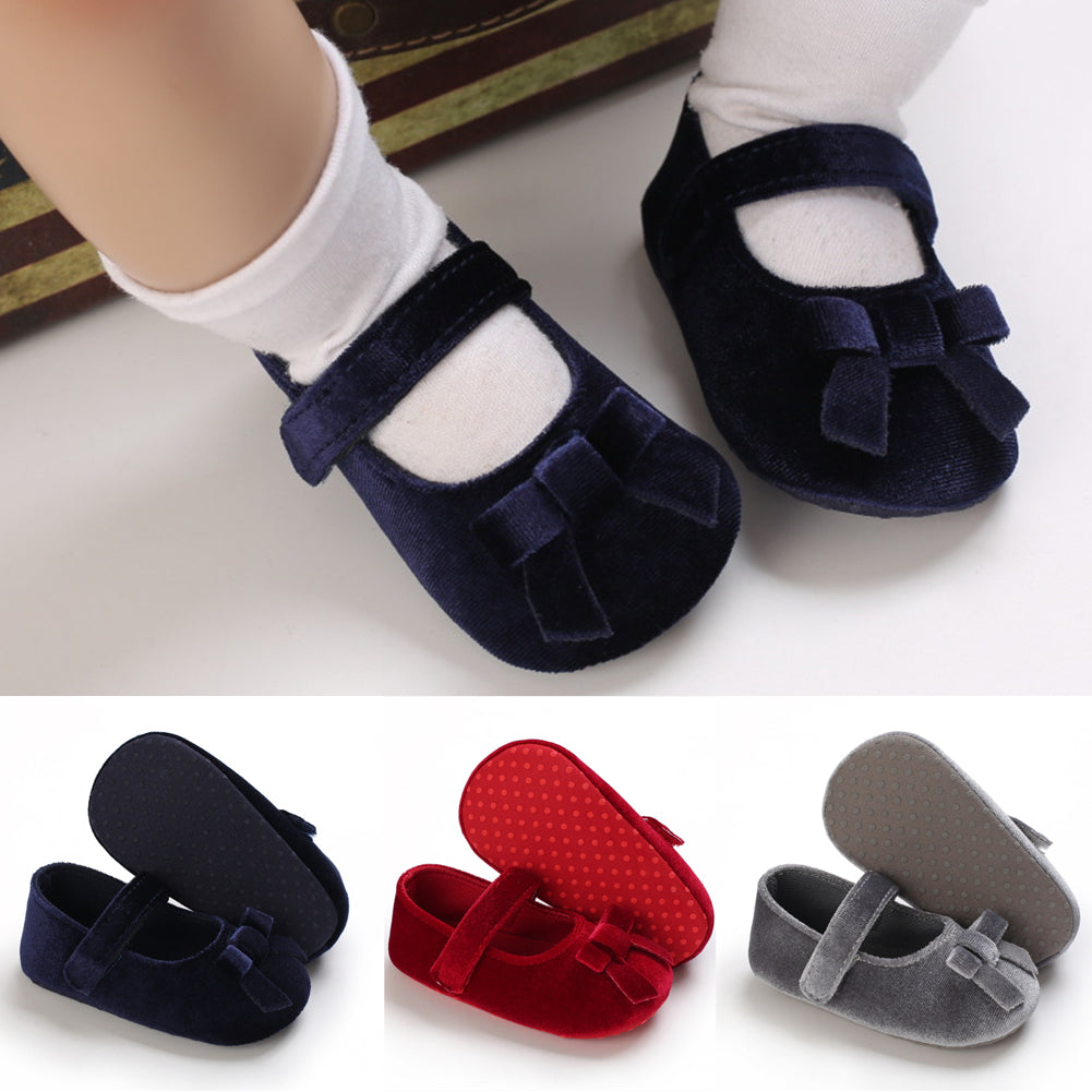 1 Pair oddler Prewalker Shoes Cotton Bowknot Soft-soled Baby Princess Shoes For 0-18 Months color