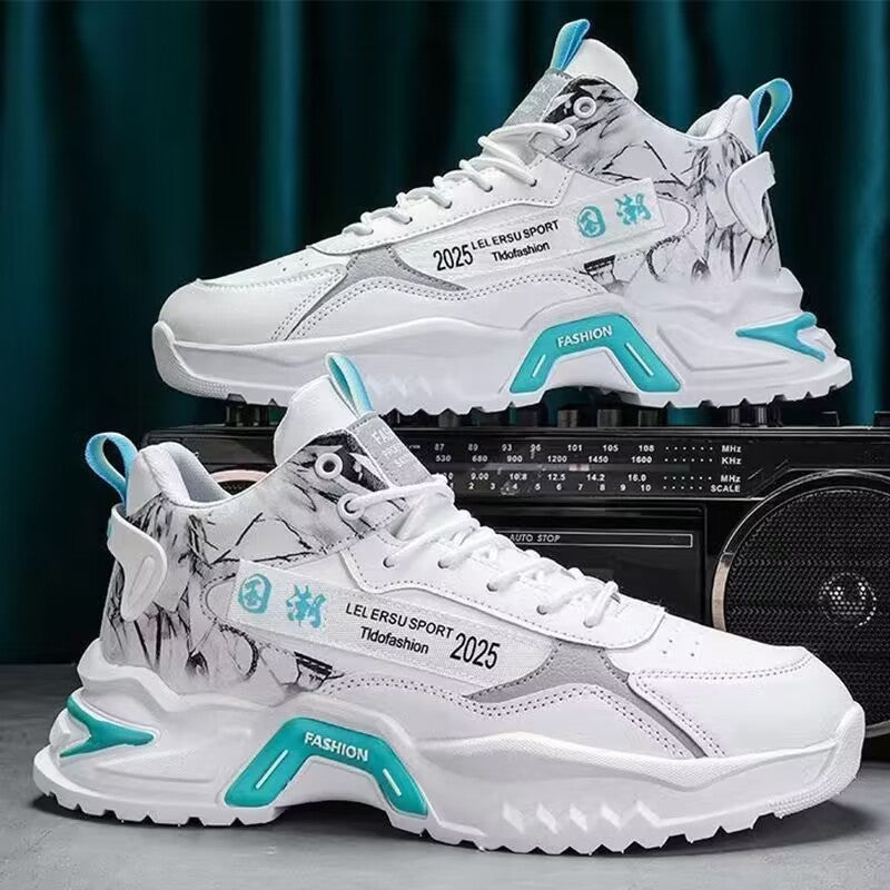 Autumn high-top men's shoes fashion new style white sports shoes male student ins trendy running casual daddy shoes