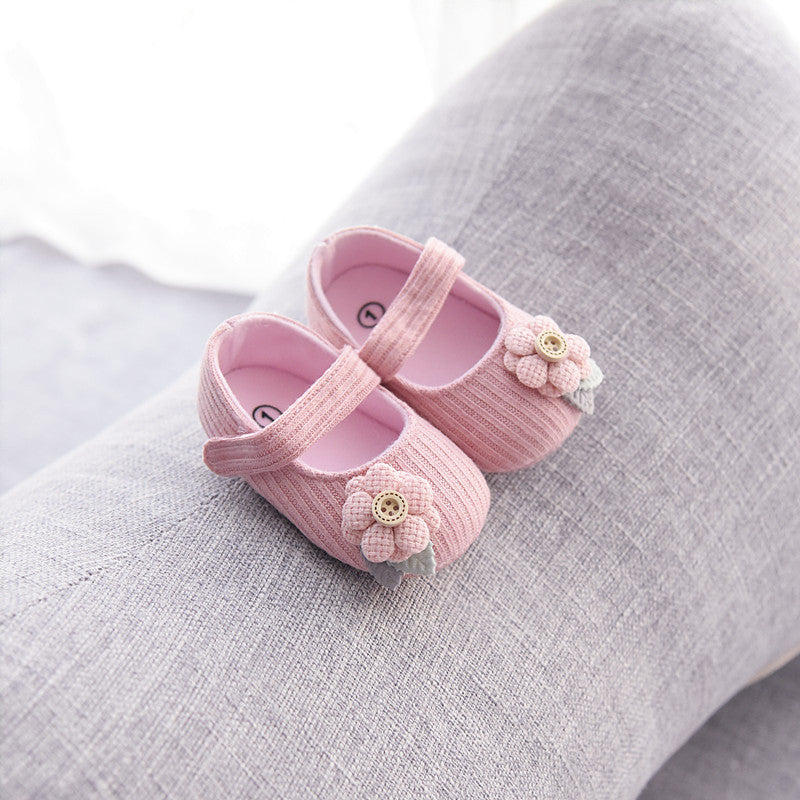 Big Flower Baby Girls Flat Shoes Sunflower Knitted Cotton Girl Princess Prewalker Shoes Footwear Soft Bottom Non-Slip First Walking Shoes
