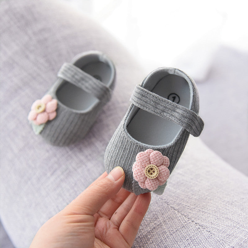 Big Flower Baby Girls Flat Shoes Sunflower Knitted Cotton Girl Princess Prewalker Shoes Footwear Soft Bottom Non-Slip First Walking Shoes