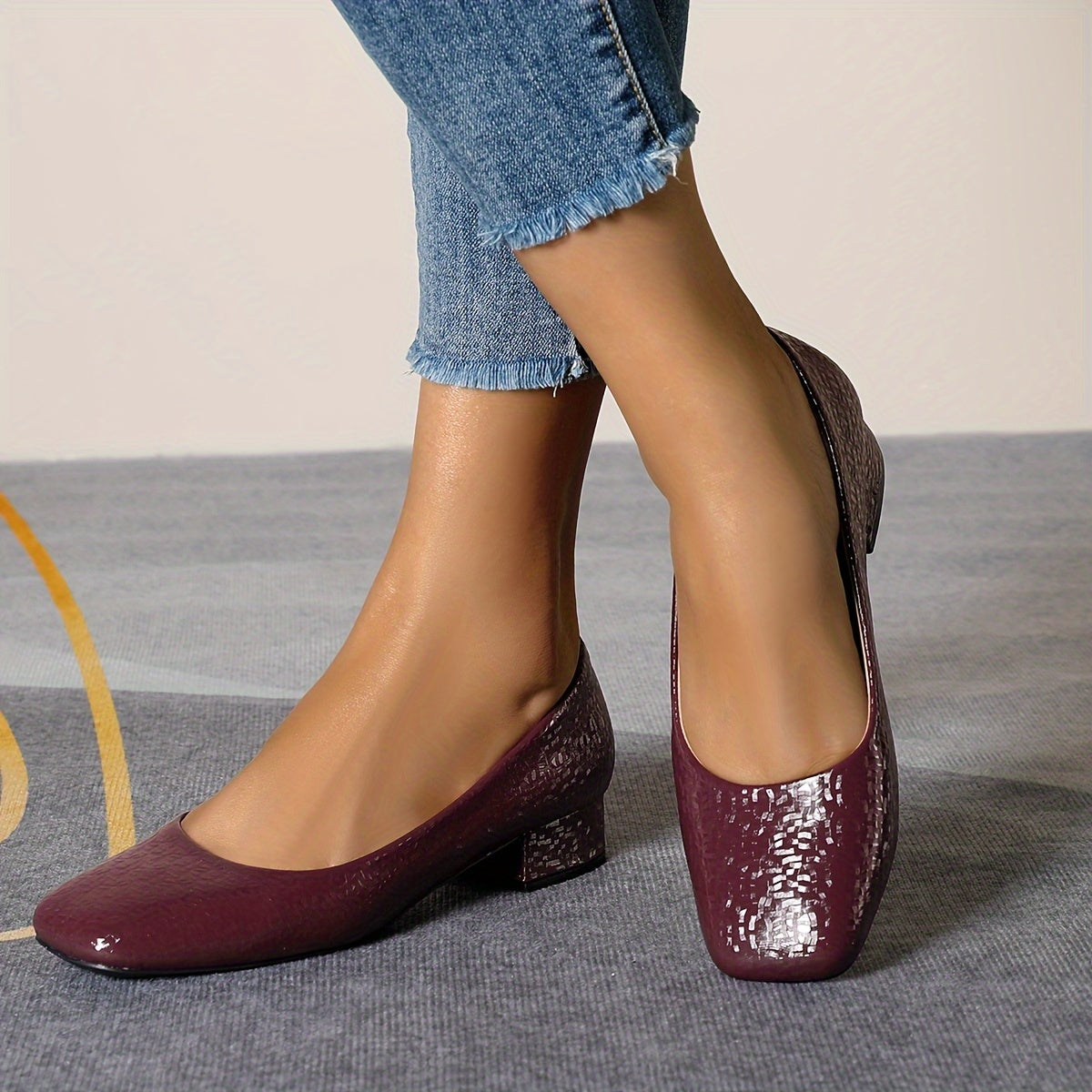 Elegant Square Toe Block Heel Pumps for Women - All-Season Versatile Low Heel Lightweight Shoes with Rubber Sole & Comfort Microfiber Insole, Professional & Casual Wear