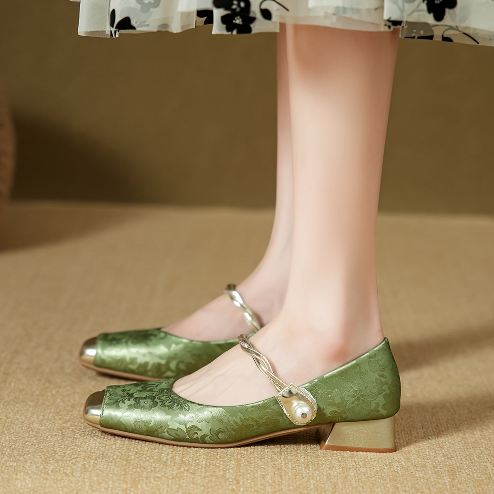 Vintage Style Mary Jane Flats for Women - Retro, Square Toe, Chunky Heel