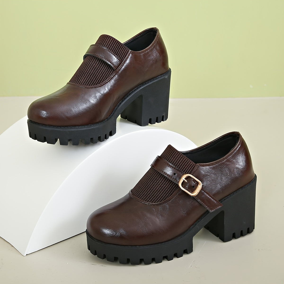 Women'S High Heel Shoes Autumn And Winter New Round Toe Deep Mouth Thick Heel Thick Sole Lightweight Loafers