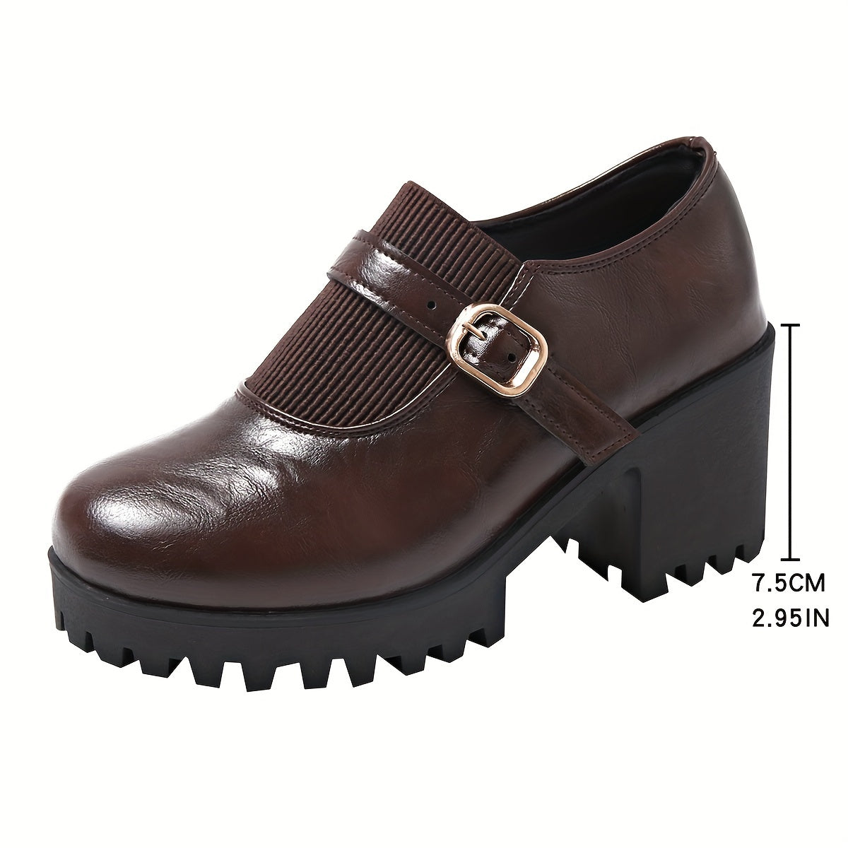 Women'S High Heel Shoes Autumn And Winter New Round Toe Deep Mouth Thick Heel Thick Sole Lightweight Loafers