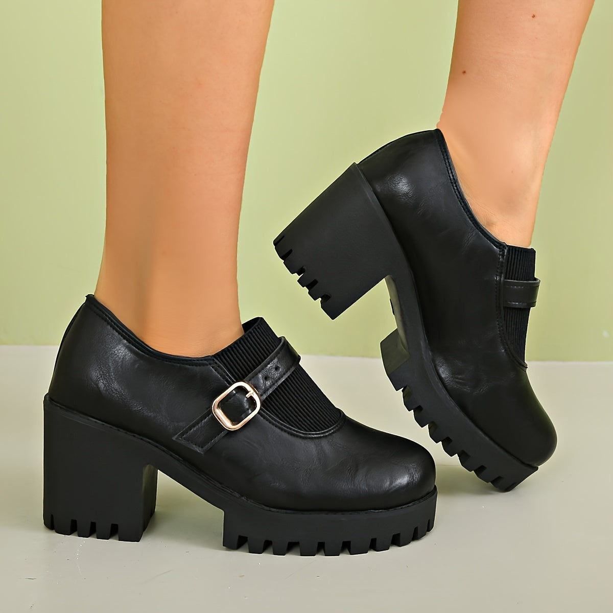 Women'S High Heel Shoes Autumn And Winter New Round Toe Deep Mouth Thick Heel Thick Sole Lightweight Loafers