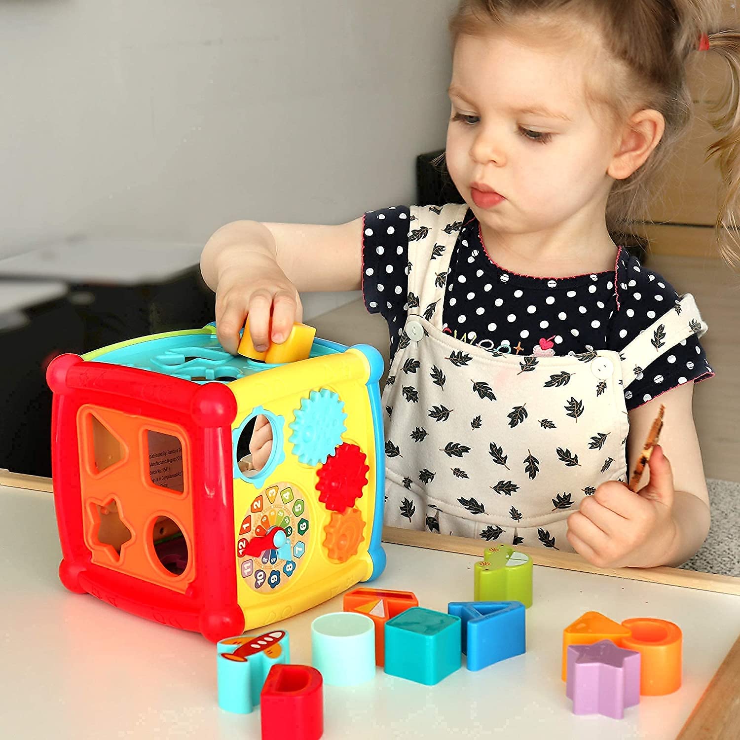 Baby Activity Cube - 6-in-1 Musical Baby Learning Toys, Play Set Includes A-B-C-D Letters, Colorful Shape Sorter, Vehicles Puzzle, 4 Piano Keys and More - ASTM Certified Toddler Toys