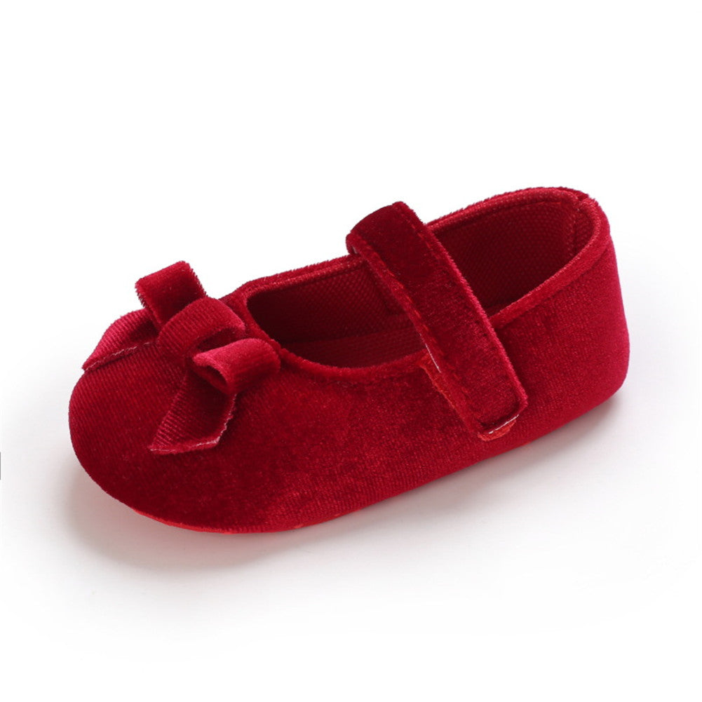 1 Pair oddler Prewalker Shoes Cotton Bowknot Soft-soled Baby Princess Shoes For 0-18 Months color