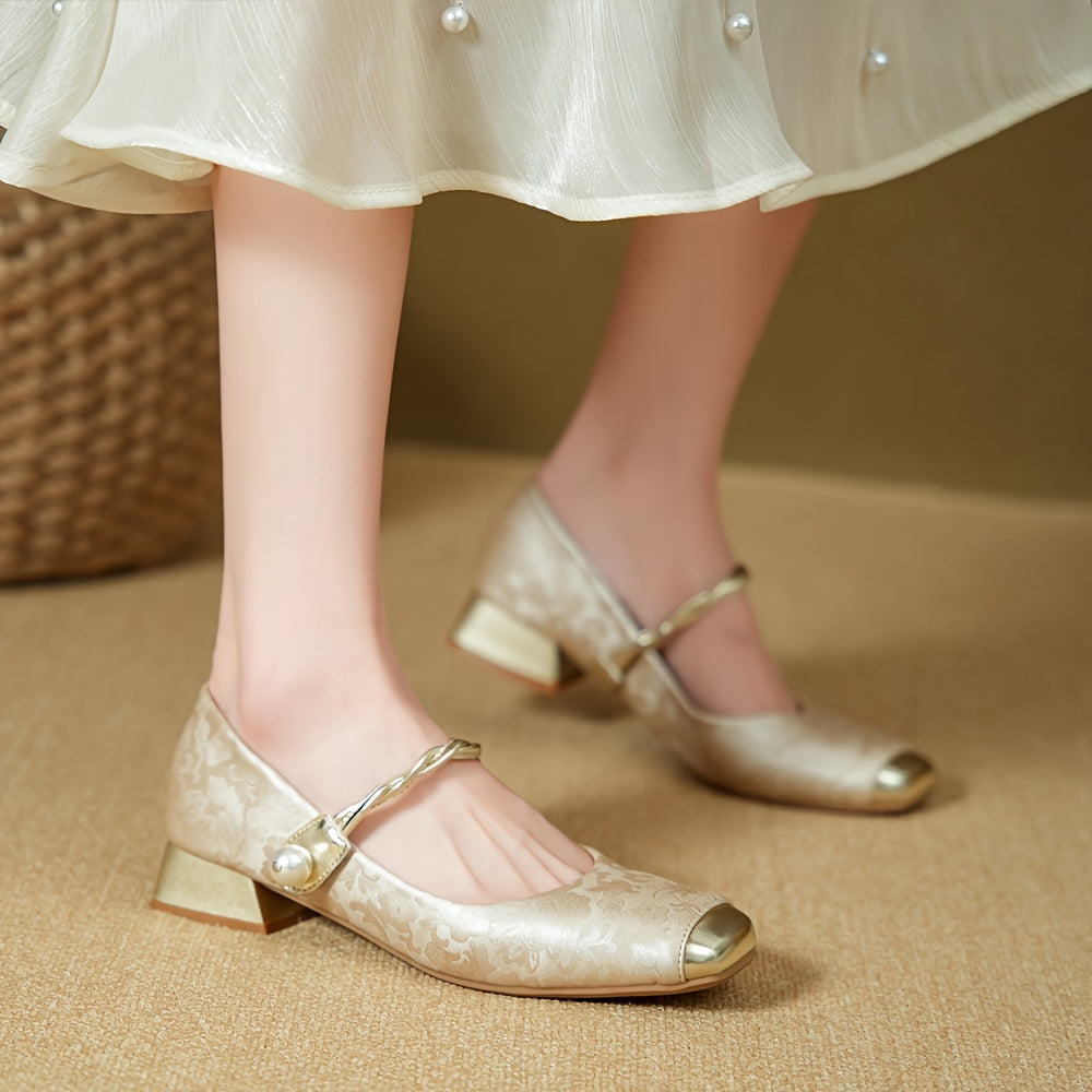 Vintage Style Mary Jane Flats for Women - Retro, Square Toe, Chunky Heel