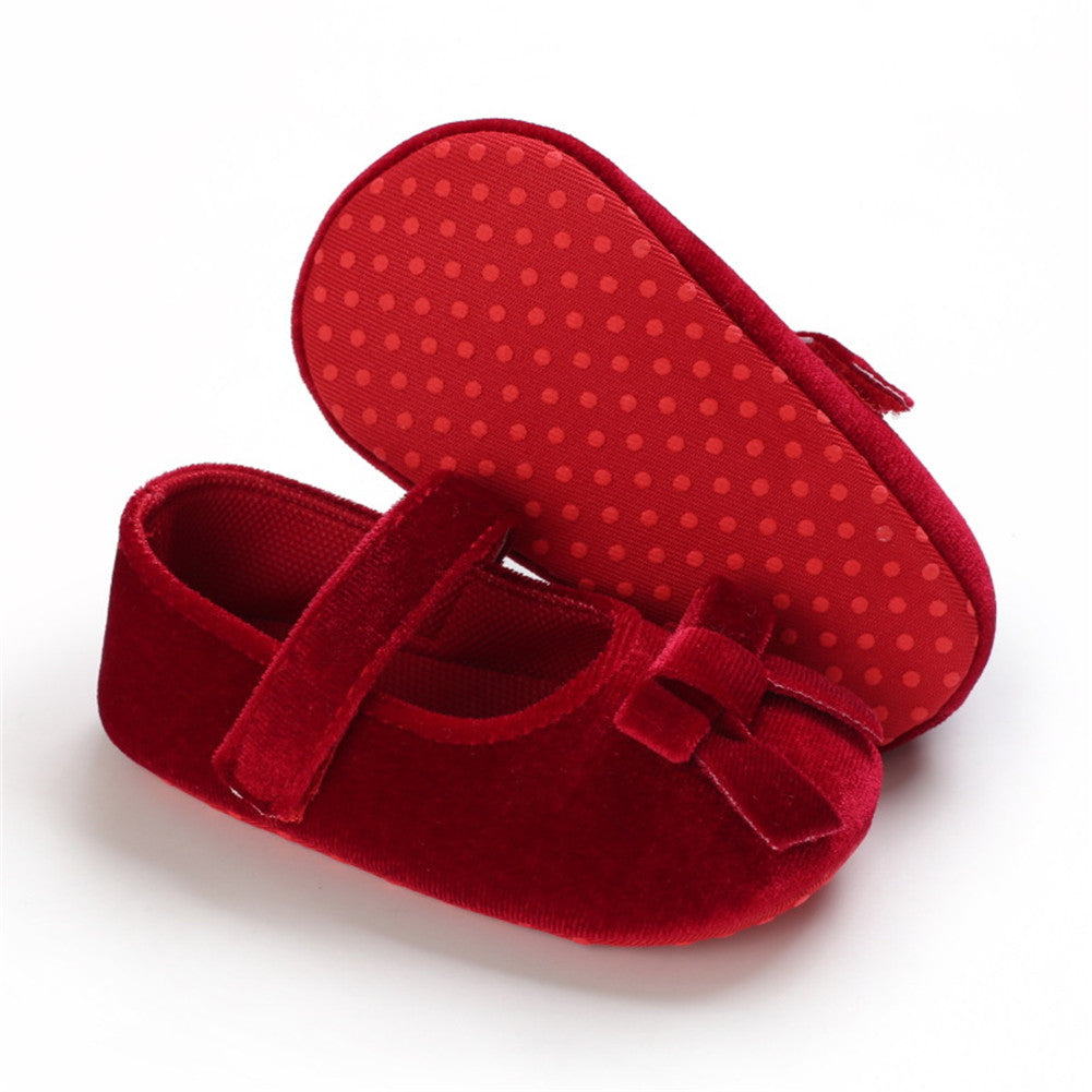 1 Pair oddler Prewalker Shoes Cotton Bowknot Soft-soled Baby Princess Shoes For 0-18 Months color