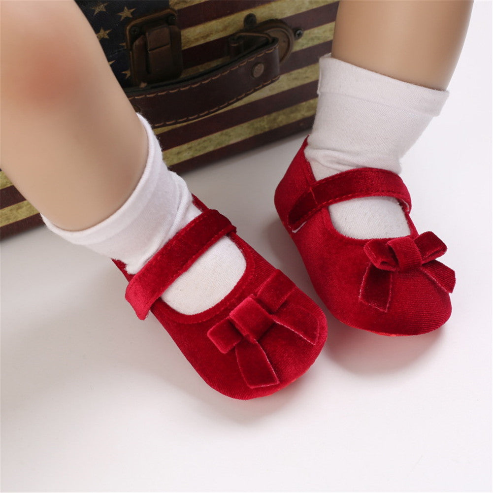 1 Pair oddler Prewalker Shoes Cotton Bowknot Soft-soled Baby Princess Shoes For 0-18 Months color